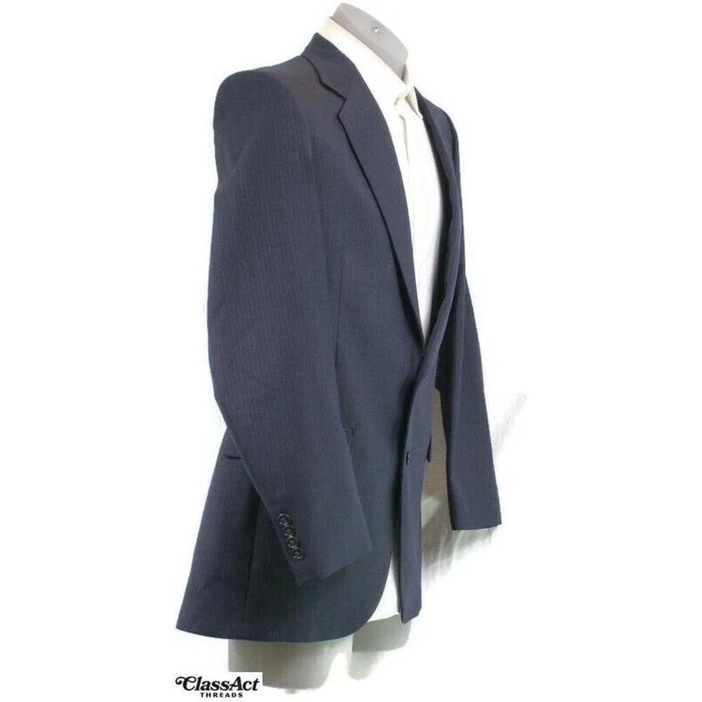 Pierre Cardin 2 Piece Suit Mens Blue Striped 2 Btn 40L Flat Fronts 36